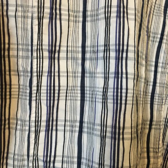 Plaid Seersucker White, Blue, Black and Metallic Silver Button Down Shirt - Picture 6 of 11